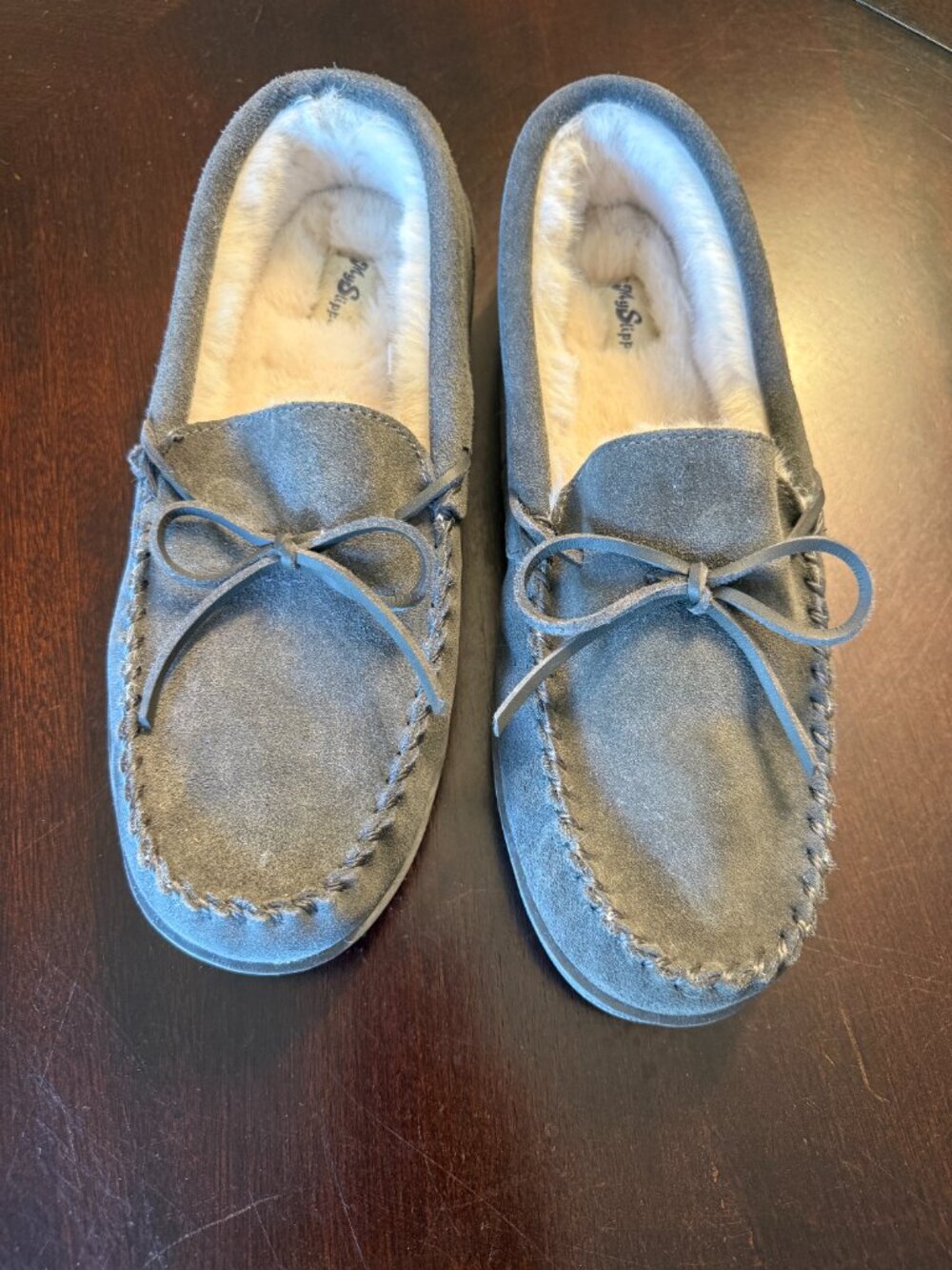 NEW MyPillow MySlippers Leather Suede Moccasin Slippers Gray Men’s 11